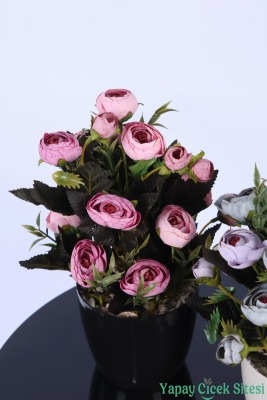 Plastik Saksıda Yapay Tomurcuklu Ranunkulus Tanzimi 2'li Set 30 cm - 3