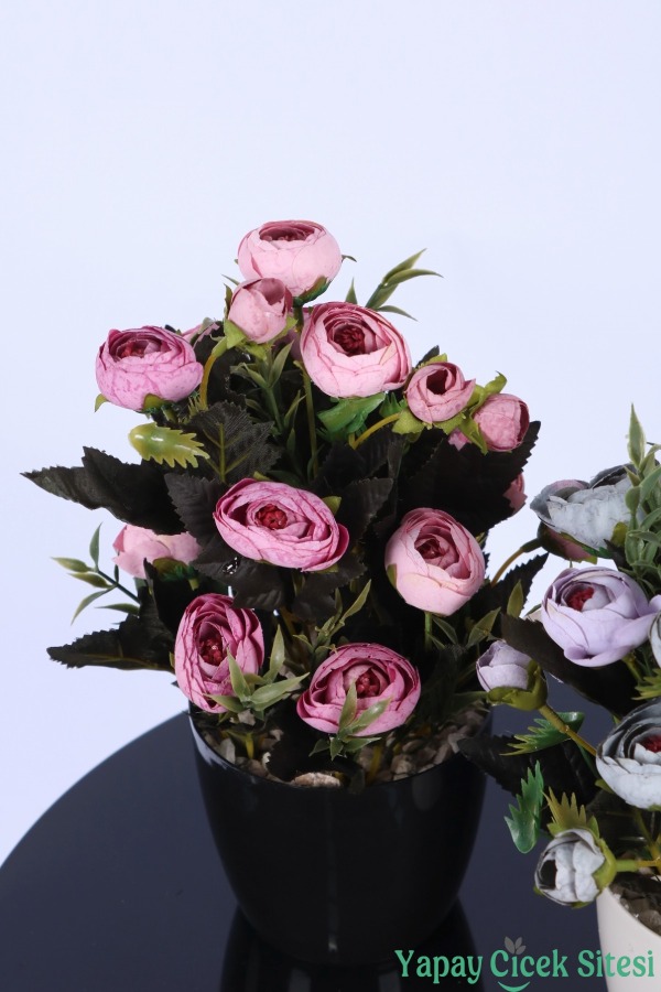 Plastik Saksıda Yapay Tomurcuklu Ranunkulus Tanzimi 2'li Set 30 cm - 3