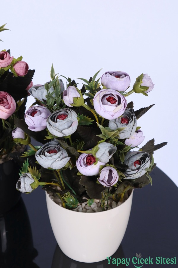 Plastik Saksıda Yapay Tomurcuklu Ranunkulus Tanzimi 2'li Set 30 cm - 4