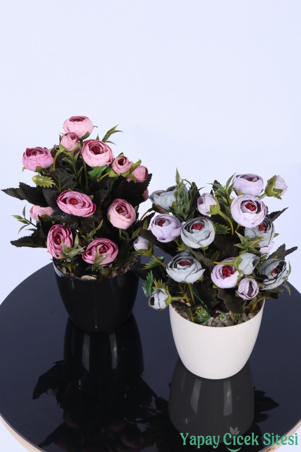 Plastik Saksıda Yapay Tomurcuklu Ranunkulus Tanzimi 2'li Set 30 cm - 5