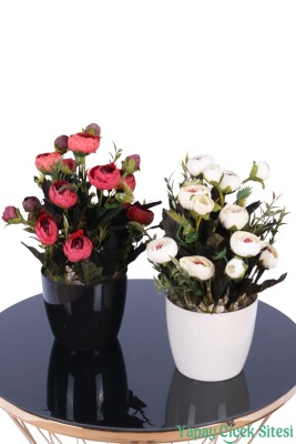 Plastik Saksıda Yapay Tomurcuklu Ranunkulus Tanzimi 2'li Set 30 cm - 6