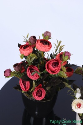Plastik Saksıda Yapay Tomurcuklu Ranunkulus Tanzimi 2'li Set 30 cm - 7