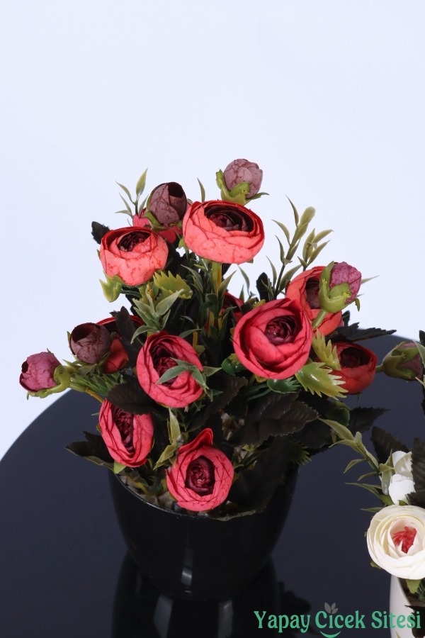 Plastik Saksıda Yapay Tomurcuklu Ranunkulus Tanzimi 2'li Set 30 cm - 7