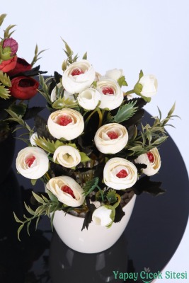 Plastik Saksıda Yapay Tomurcuklu Ranunkulus Tanzimi 2'li Set 30 cm - 8
