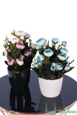 Plastik Saksıda Yapay Tomurcuklu Ranunkulus Tanzimi 2'li Set 30 cm - 10