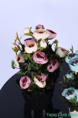 Plastik Saksıda Yapay Tomurcuklu Ranunkulus Tanzimi 2'li Set 30 cm - 11