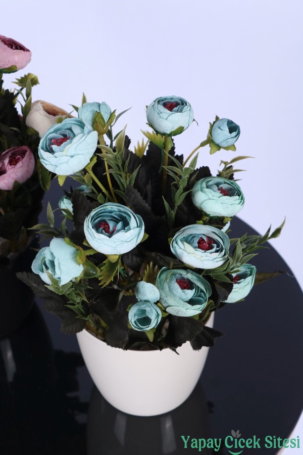 Plastik Saksıda Yapay Tomurcuklu Ranunkulus Tanzimi 2'li Set 30 cm - 12