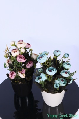 Plastik Saksıda Yapay Tomurcuklu Ranunkulus Tanzimi 2'li Set 30 cm - 13