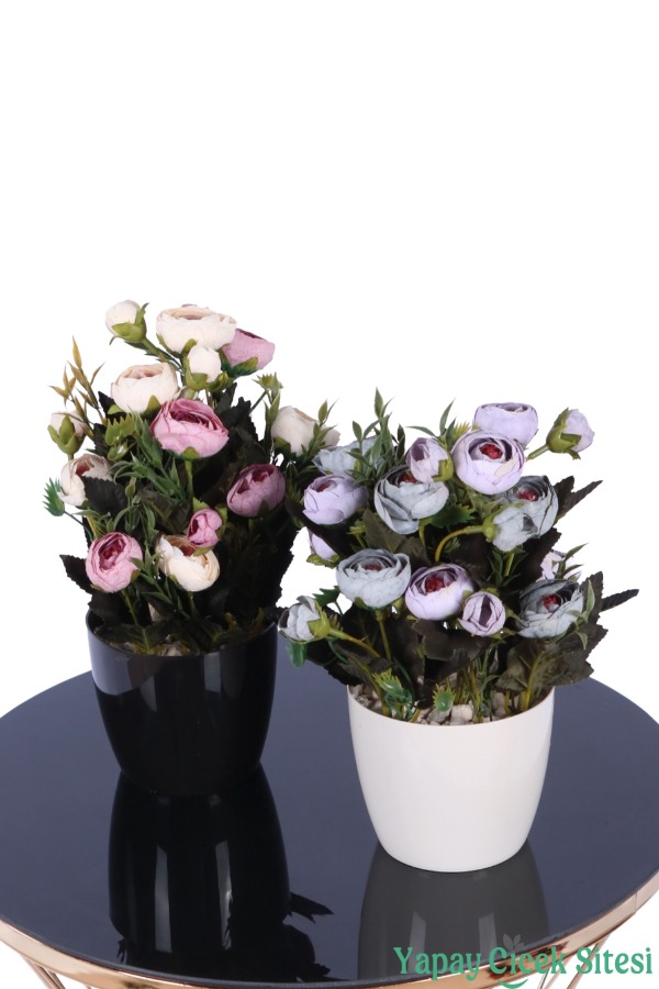 Plastik Saksıda Yapay Tomurcuklu Ranunkulus Tanzimi 2'li Set 30 cm - 14