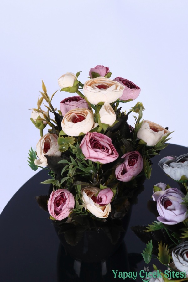 Plastik Saksıda Yapay Tomurcuklu Ranunkulus Tanzimi 2'li Set 30 cm - 15