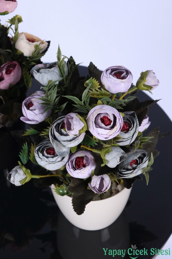 Plastik Saksıda Yapay Tomurcuklu Ranunkulus Tanzimi 2'li Set 30 cm - 16