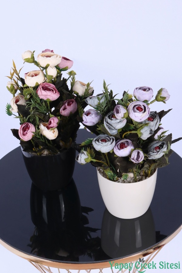 Plastik Saksıda Yapay Tomurcuklu Ranunkulus Tanzimi 2'li Set 30 cm - 17