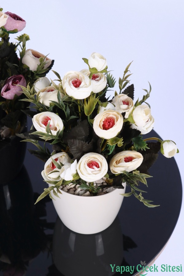 Plastik Saksıda Yapay Tomurcuklu Ranunkulus Tanzimi 2'li Set 30 cm - 20