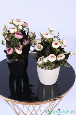 Plastik Saksıda Yapay Tomurcuklu Ranunkulus Tanzimi 2'li Set 30 cm - 21