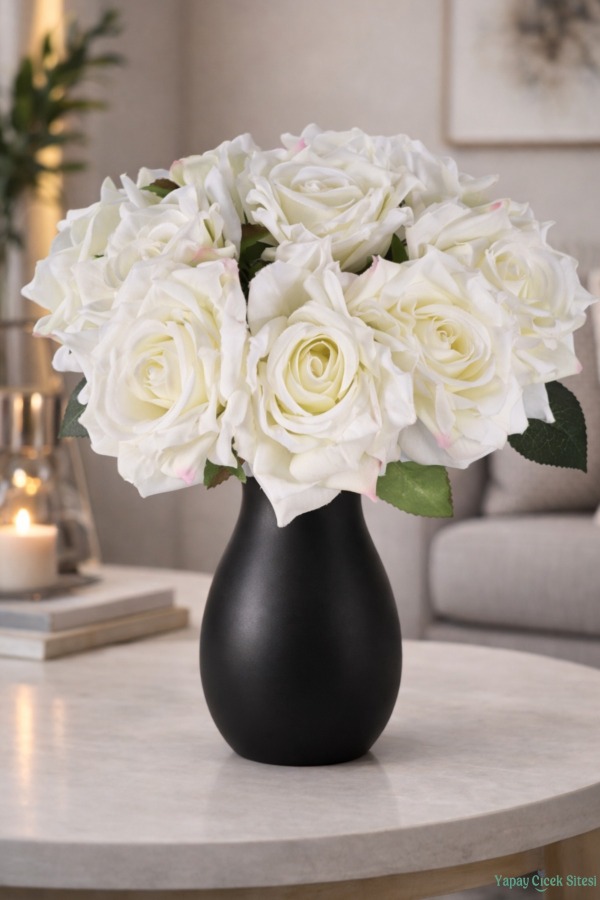 Premium Yapay Gül Demeti 25 cm 10lu Beyaz - 1