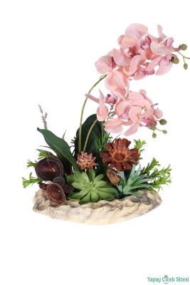 Seramik Saksıda Yapay Bitkili Orkide Tanzimi 46cm Pembe-Yeşil - 2