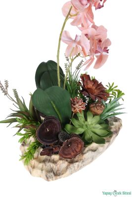 Seramik Saksıda Yapay Bitkili Orkide Tanzimi 46cm Pembe-Yeşil - 5