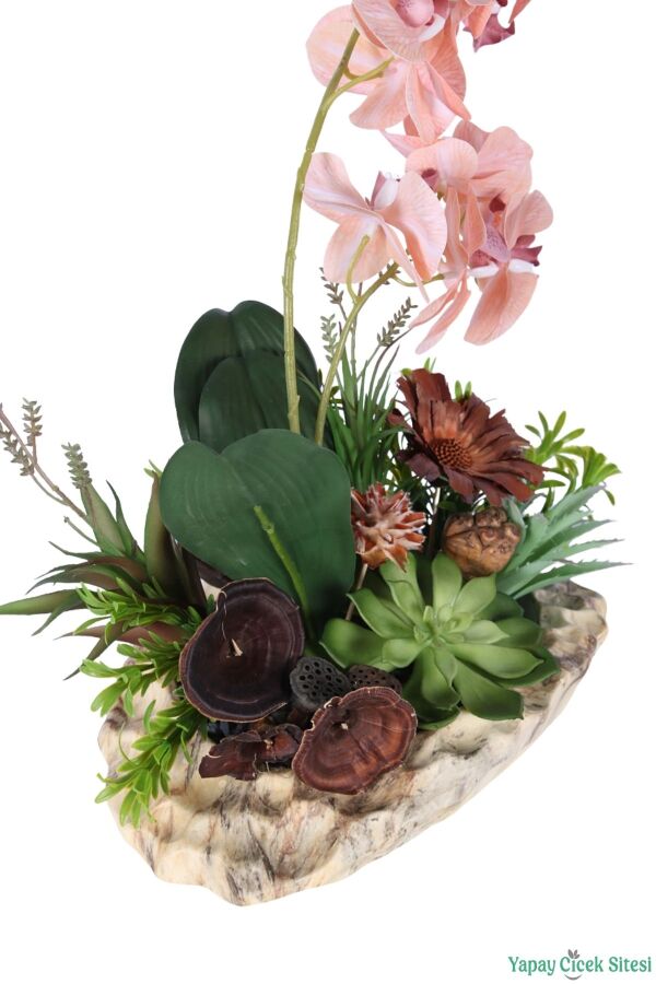 Seramik Saksıda Yapay Bitkili Orkide Tanzimi 46cm Pembe-Yeşil - 5