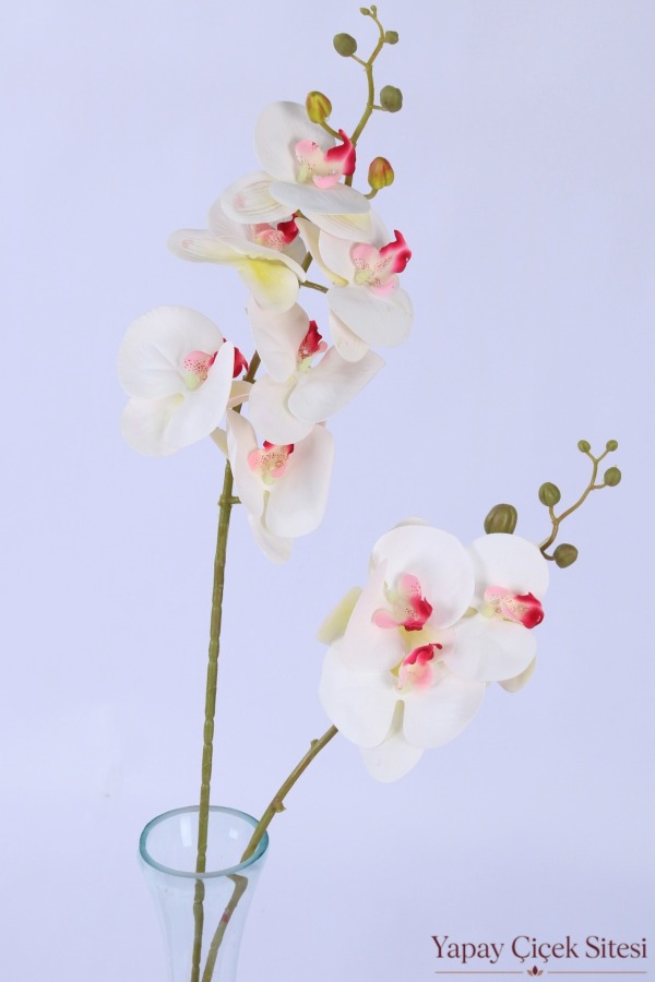 Yapay 2'li Premium Orkide Dalı 90 cm Beyaz Pembe - 2