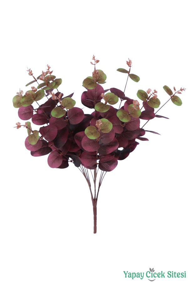 Yapay Çiçekli Okaliptüs Demeti 44 cm Mürdüm - 1