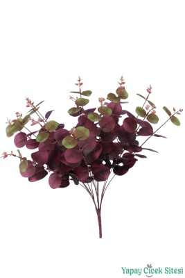 Yapay Çiçekli Okaliptüs Demeti 44 cm Mürdüm - 2