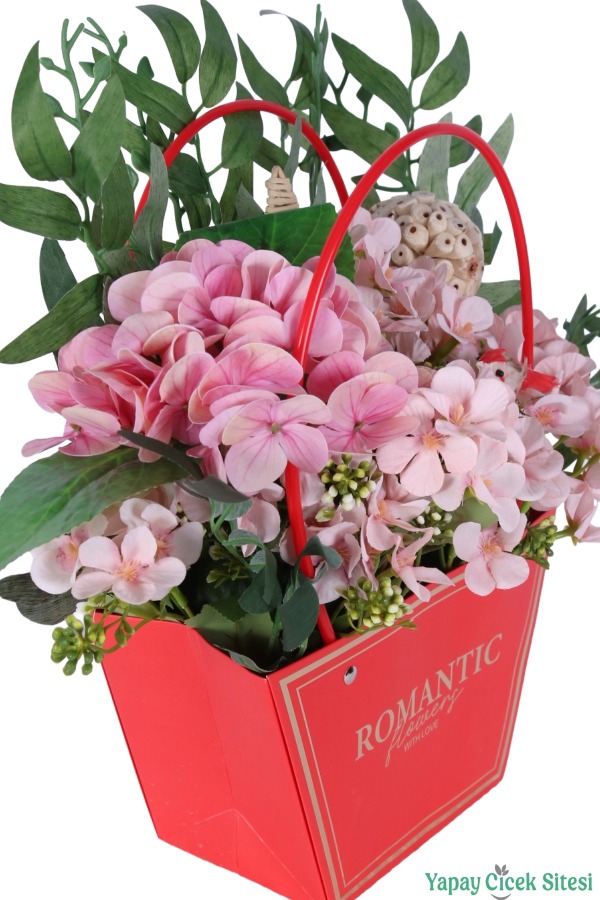Yapay Çiçekli Romantic Çantalı Aranjman Model 37 - 2