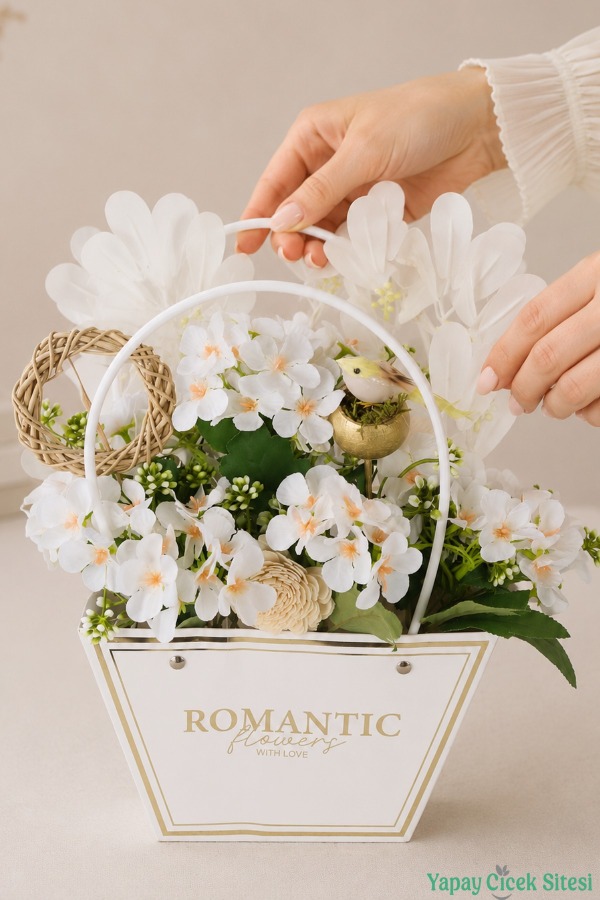Yapay Çiçekli Romantic Çantalı Aranjman Model 39 - 1