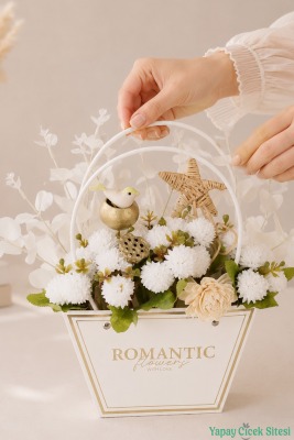 Yapay Çiçekli Romantic Çantalı Aranjman Model 41 - Yapay Çiçek Sitesi