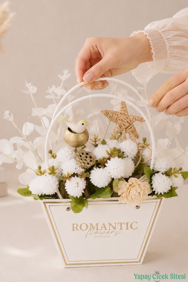 Yapay Çiçekli Romantic Çantalı Aranjman Model 41 - 1