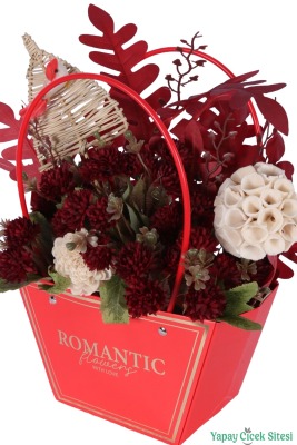Yapay Çiçekli Romantic Çantalı Aranjman Model 42 - 2