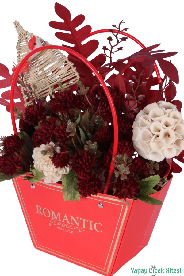 Yapay Çiçekli Romantic Çantalı Aranjman Model 42 - 2