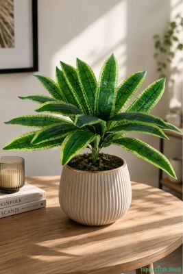 Yapay Cordyline Yaprağı Dalı 18 Yaprak 46cm Yeşil-Sarı - 2