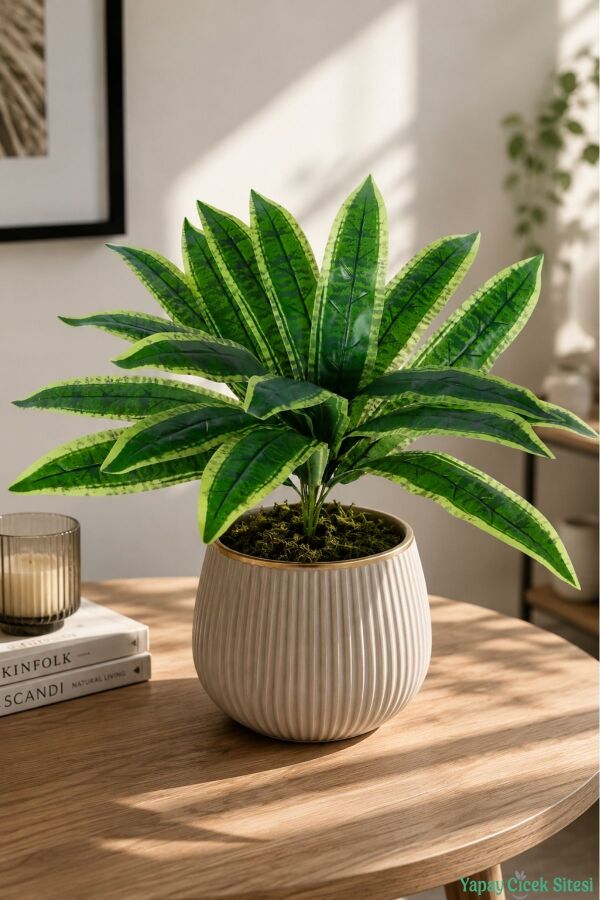 Yapay Cordyline Yaprağı Dalı 18 Yaprak 46cm Yeşil-Sarı - 2