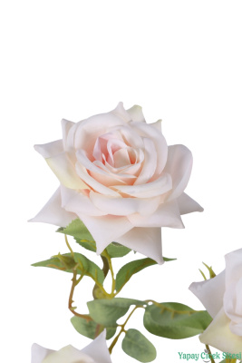 Yapay Dekoratif Gül Dalı 3 Adet - 42cm Pudra Pembe - 2