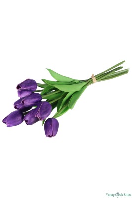 Yapay Gerçek Görünümlü 8li Islak Lale Demeti Mor - 3