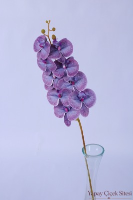 Yapay İri Kandilli Islak Dokuda Orkide Dalı 85 cm Lila Mor - 2