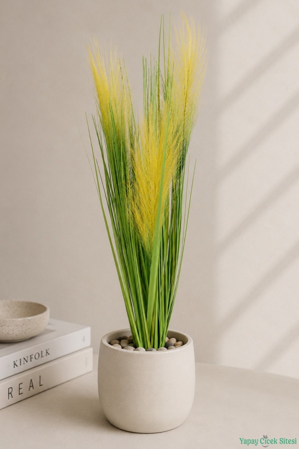 Yapay Tüylü Saz 72cm Demeti Sarı-Yeşil - 2