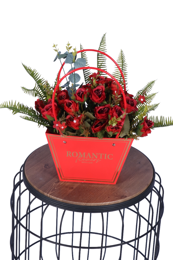 Yapay Çiçekli Romantic Çantalı Aranjman Model 1 - 1