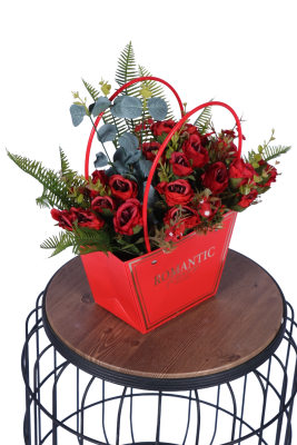 Yapay Çiçekli Romantic Çantalı Aranjman Model 1 - 2