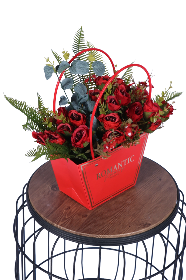 Yapay Çiçekli Romantic Çantalı Aranjman Model 1 - 2