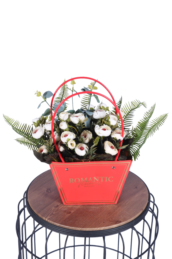 Yapay Çiçekli Romantic Çantalı Aranjman Model 16 - 1