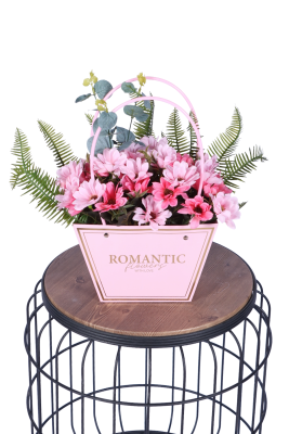 Yapay Çiçekli Romantic Çantalı Aranjman Model 18 - Yapay Çiçek Sitesi