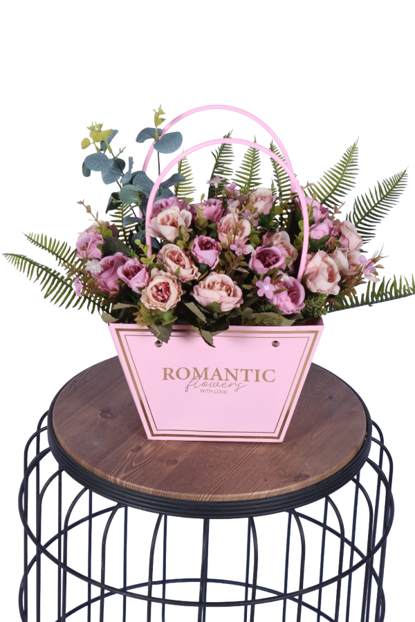 Yapay Çiçekli Romantic Çantalı Aranjman Model 4 - 1