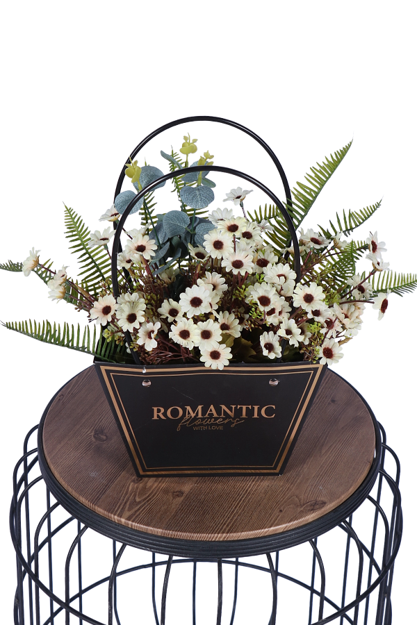 Yapay Çiçekli Romantic Çantalı Aranjman Model 7 - 1