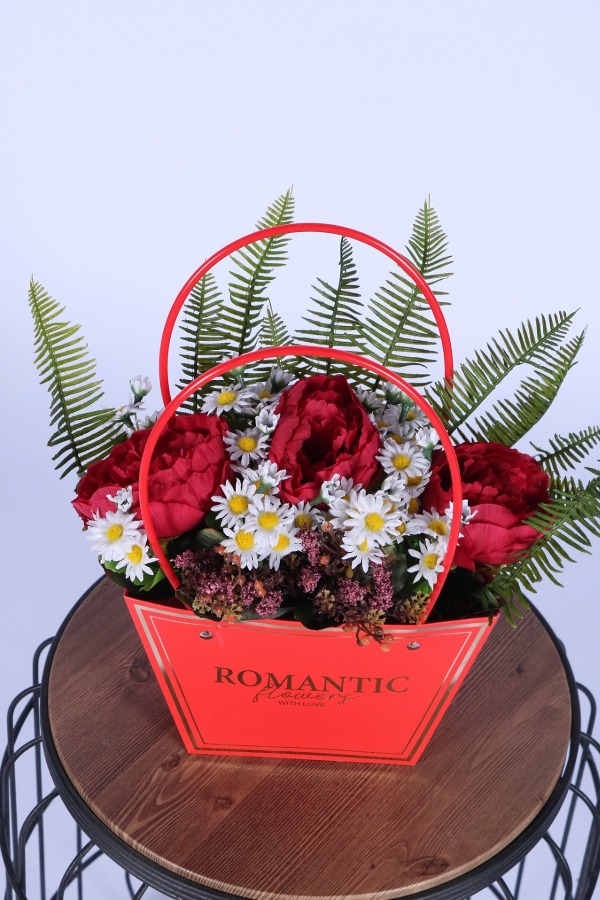 Yapay Çiçekli Romantic Çantalı Aranjman Model 22 - 3