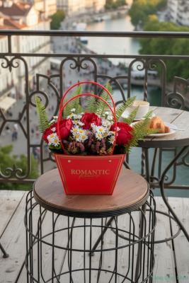 Yapay Çiçekli Romantic Çantalı Aranjman Model 22 - 4