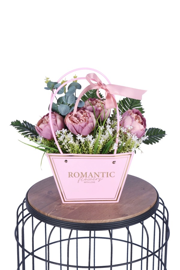 Yapay Çiçekli Romantic Çantalı Aranjman Model 25 - 1