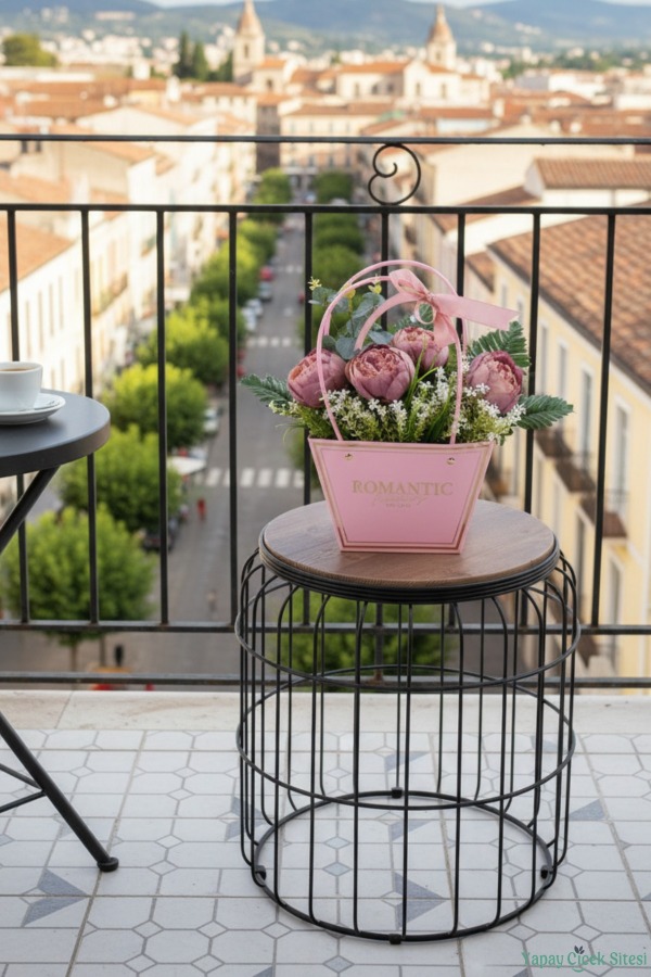 Yapay Çiçekli Romantic Çantalı Aranjman Model 25 - 5