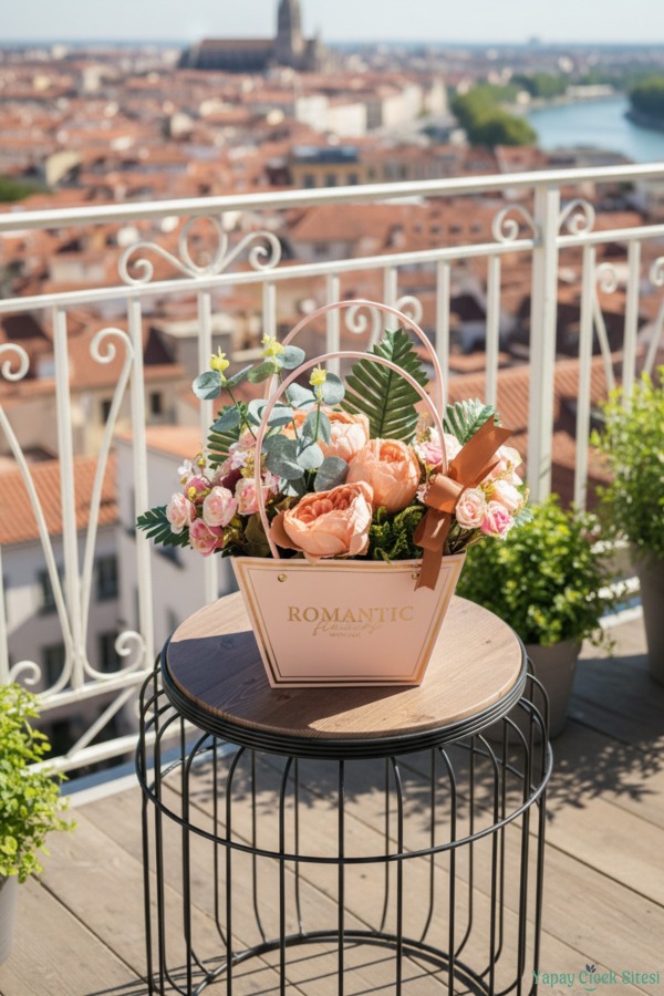 Yapay Çiçekli Romantic Çantalı Aranjman Model 27 - 4