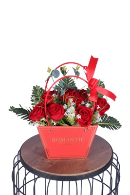 Yapay Çiçekli Romantic Çantalı Aranjman Model 30 - 1